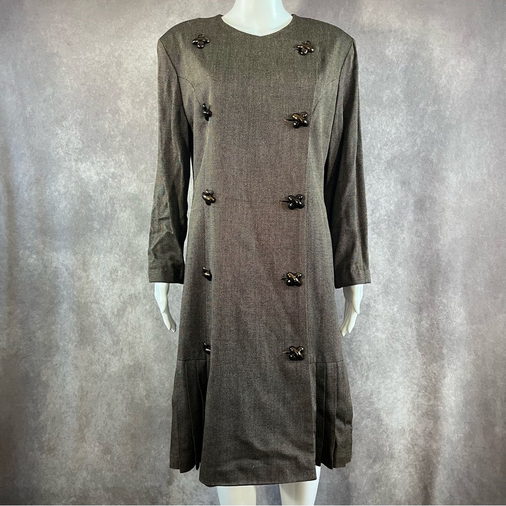 Vintage 80s Ronnie Heller Neiman Marcus Brown Drop Waist Box Pleat w/ Buttons